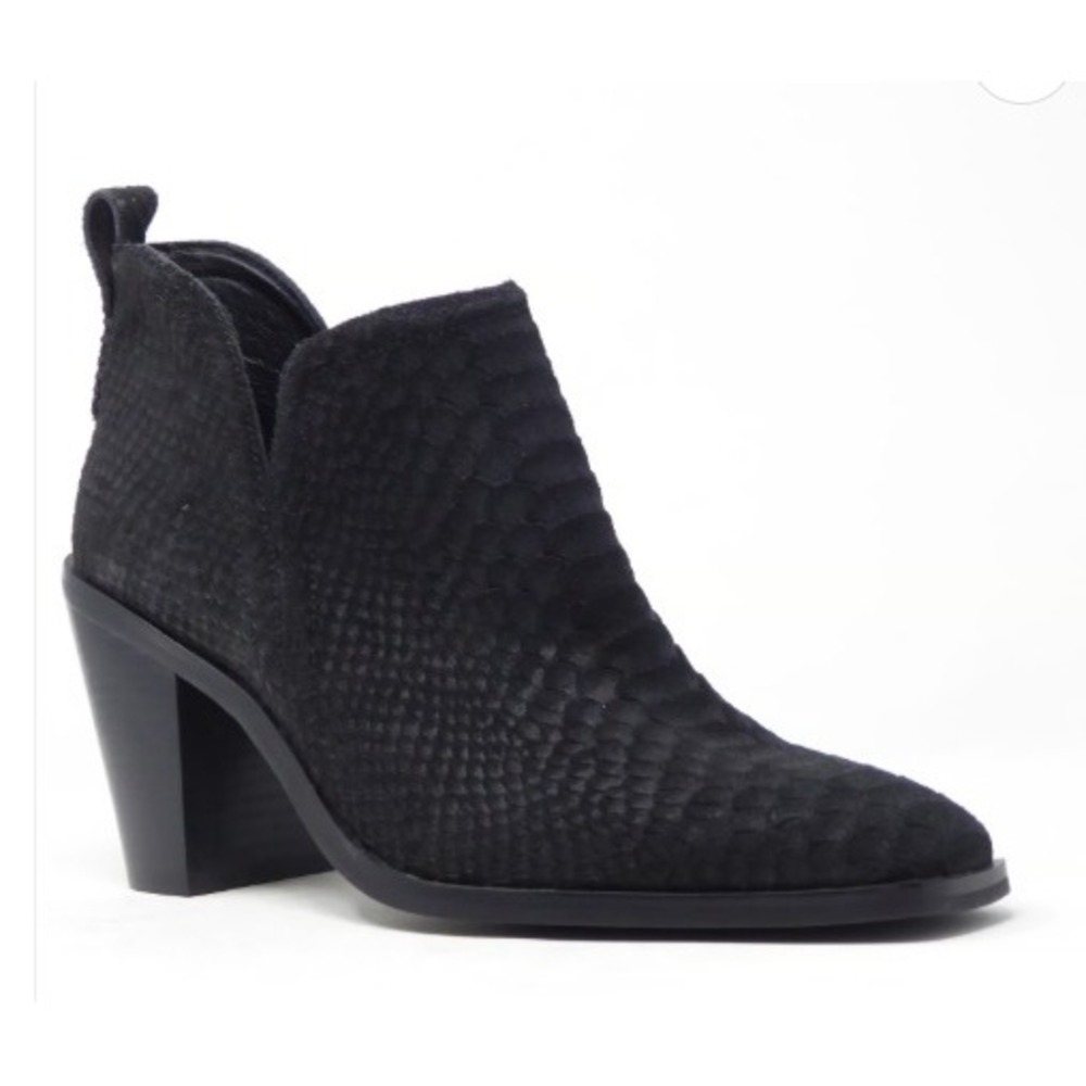 Jeffrey Campbell Black Suede Leather Snakeskin Textured Heeled Booties‎ 9M NEW